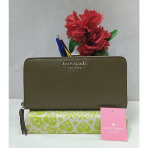 Kate Spade New York Moss Green Leather Zip Around Credit Card Wallet - NWT